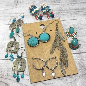 Curated bundle 7 southwestern boho earrings statement festival dress up dangle +